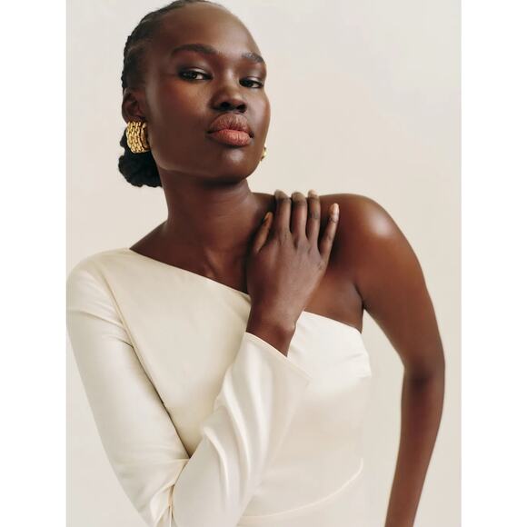 Reformation Winifred Satin Dress Fior Di Latte - Picture 3 of 12